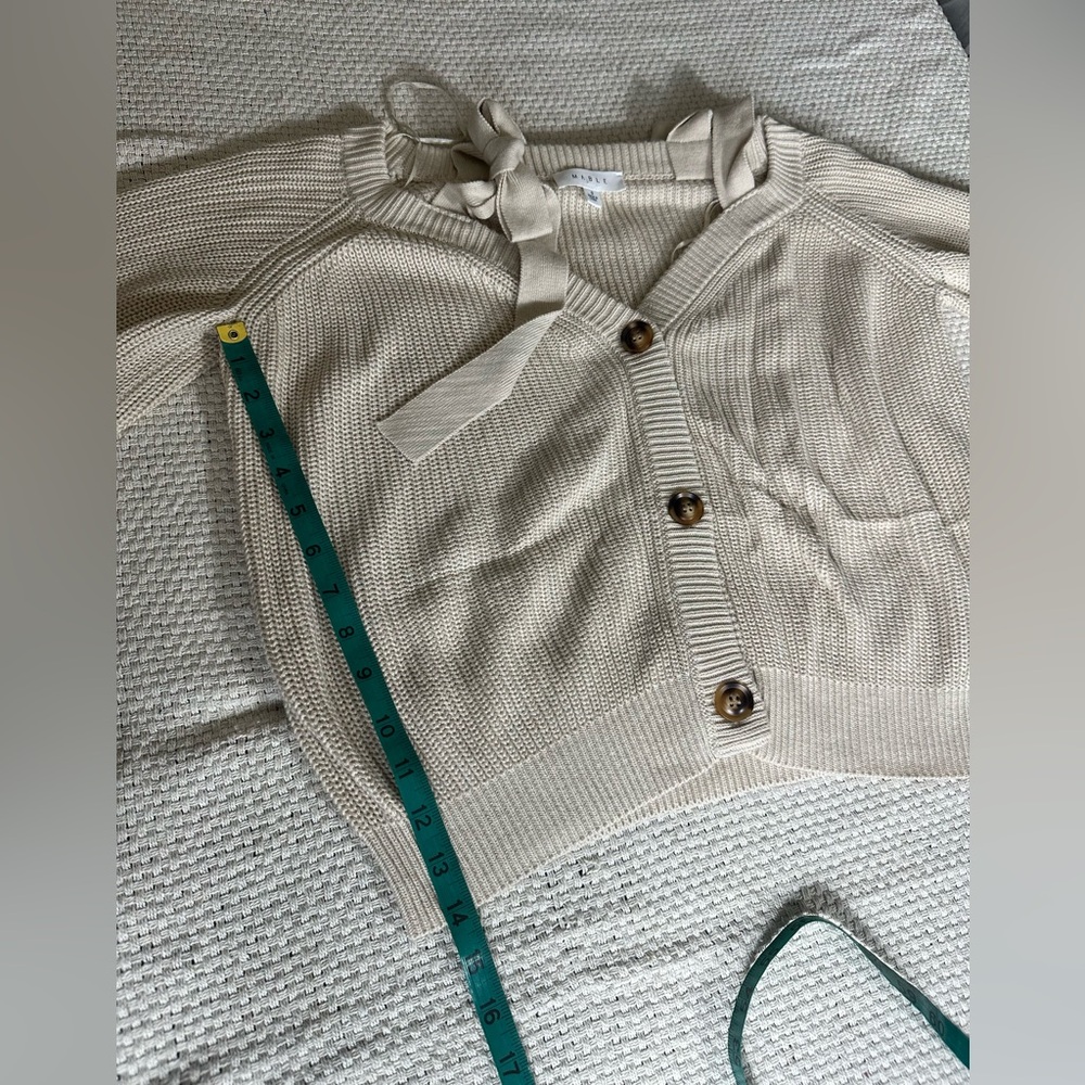 MABLE Off Shoulder Self Tie Strap Button Down Sweater - Size Small - Picture 10 of 10